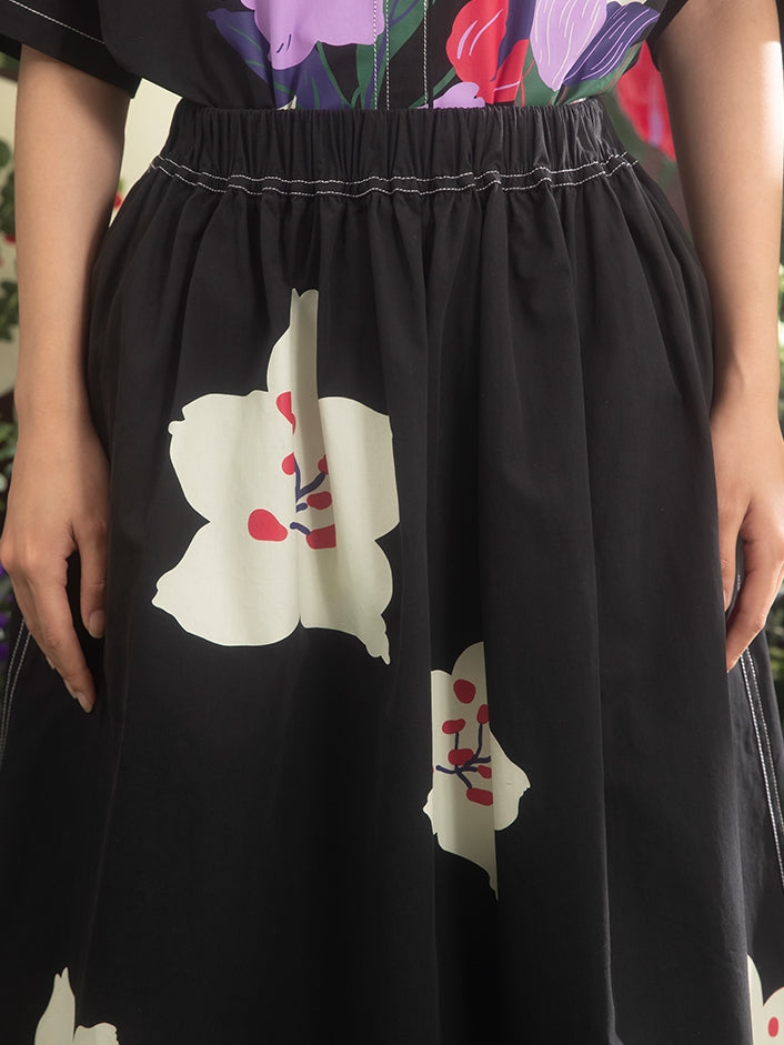 Cherry Blossom Print A-Line Skirt