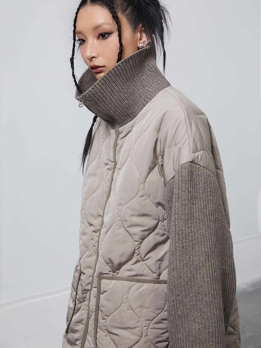 Knitted Sleeve Stitching Quilted Coat