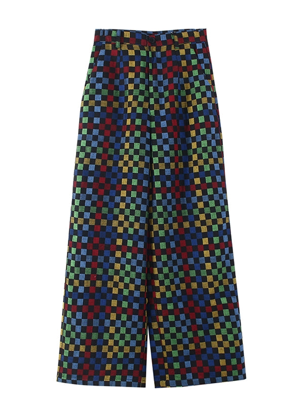 Retro Mosaic Plaid Casual Long Trousers