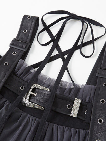 Belt Graffiti Suspender Dress