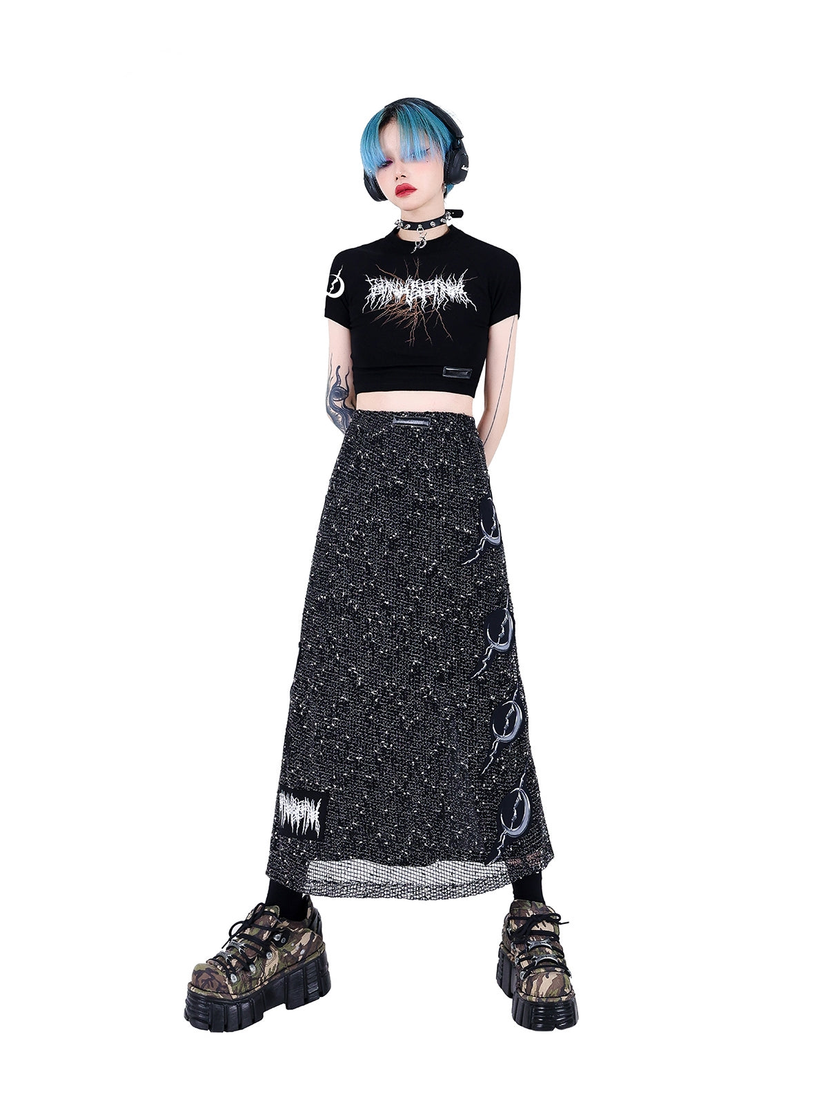 Electric Moon Rock Patch Mesh Double Layer Skirt