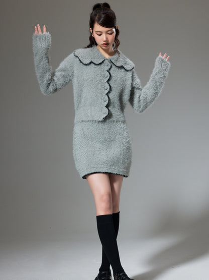 Plush Knitted Cardigan &amp; Skirt