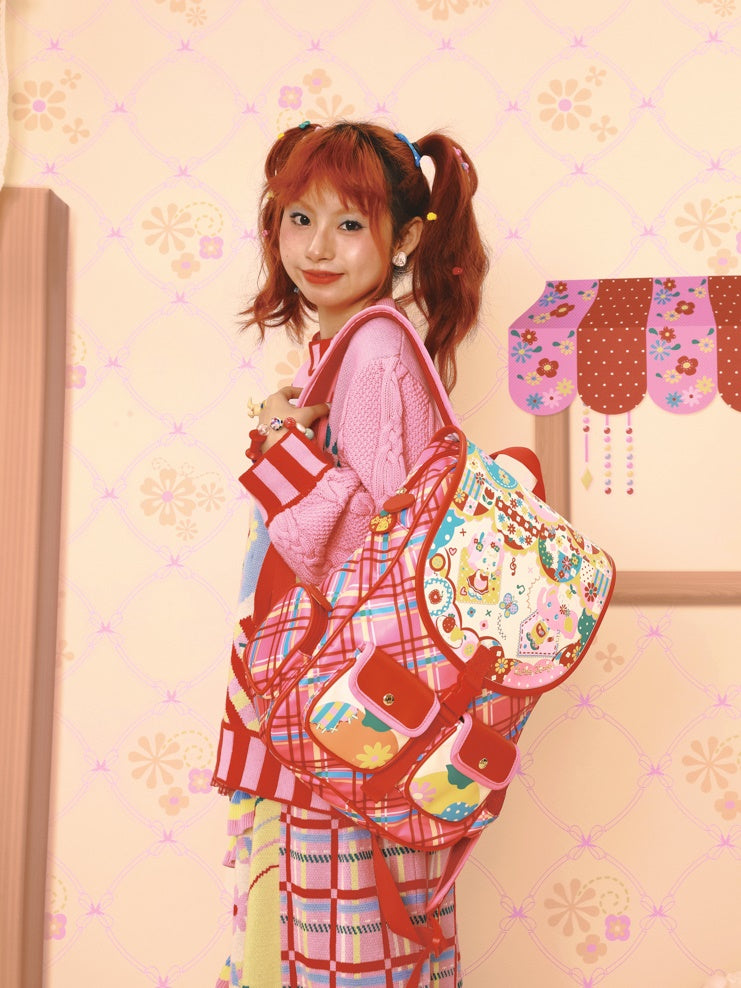 Plaid PU Nylon Backpack