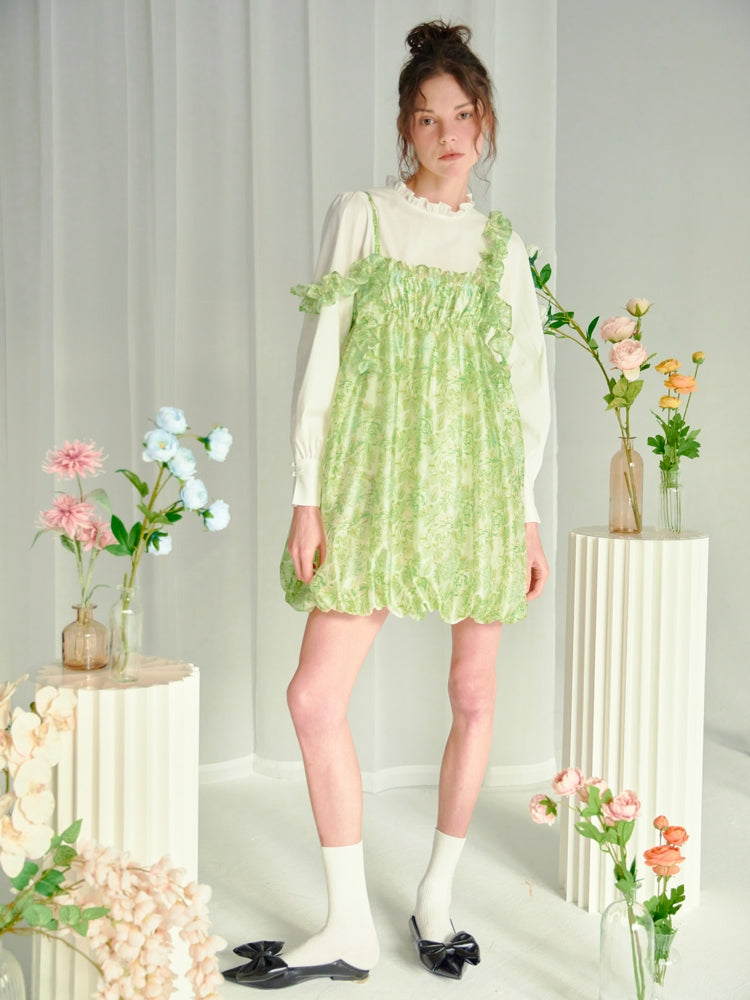 Green Floral Suspender Dress