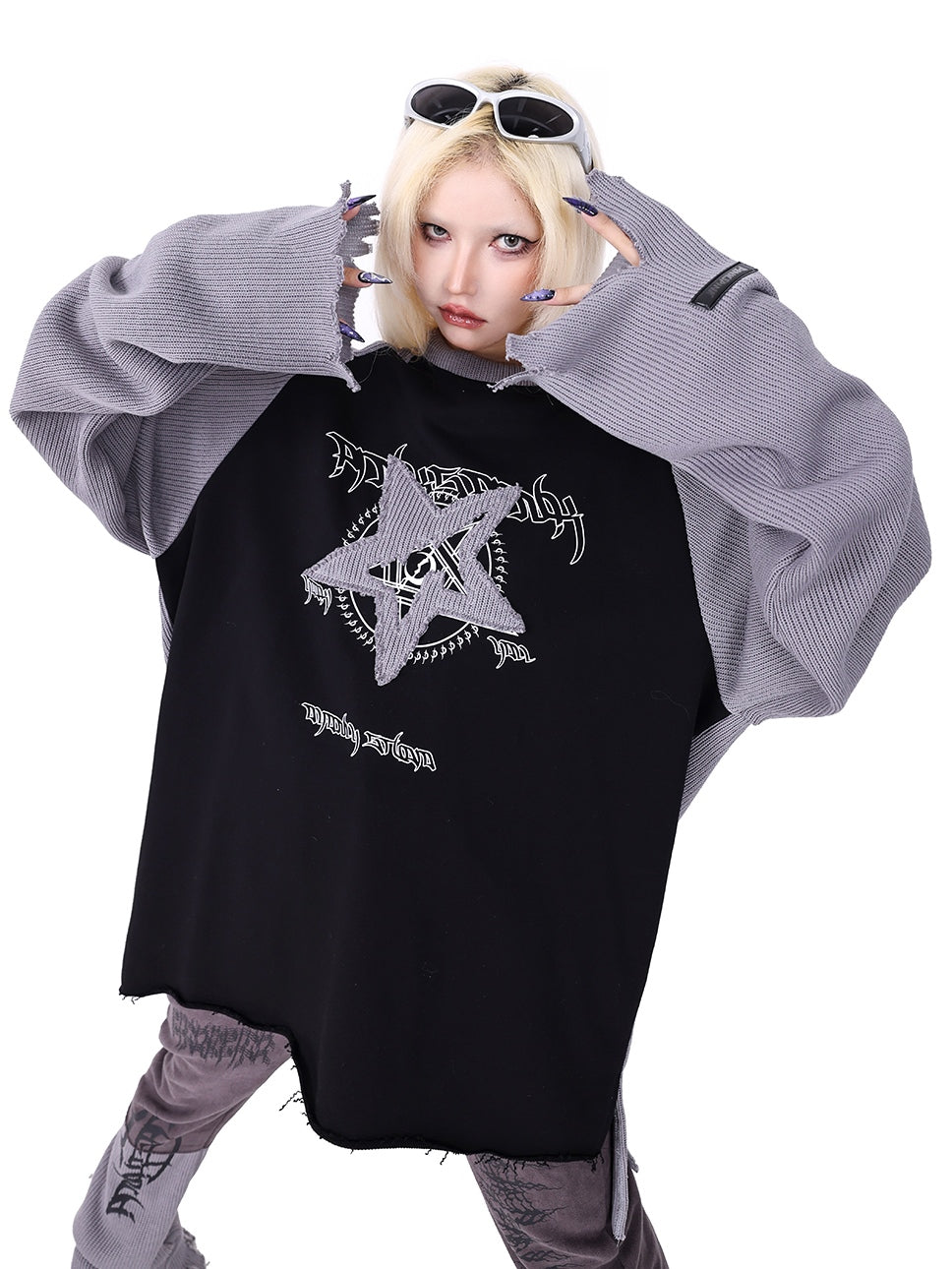 Pentagram Raglan Sleeve Stitching Sweater