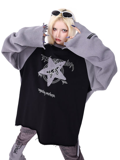 Pentagram Sweater de couture à manches Raglan