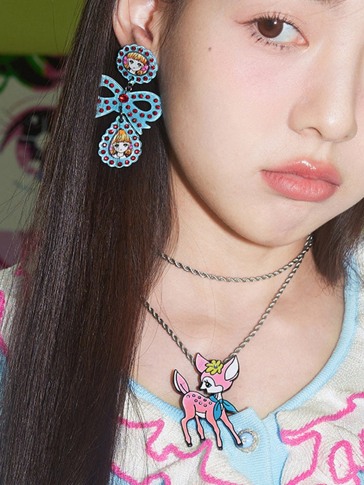 Deer Cartoon Long Necklace