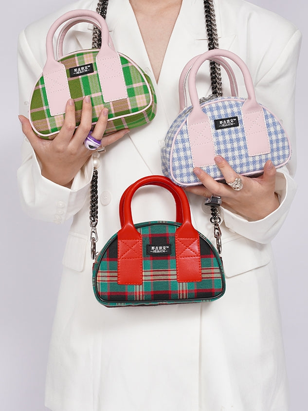 Plaidkontrastfarbe Mini -Tasche