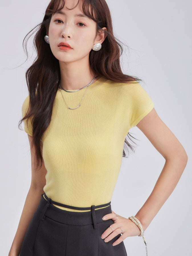 Slim-fit Short-sleeved Knitted Bottoming T-shirt