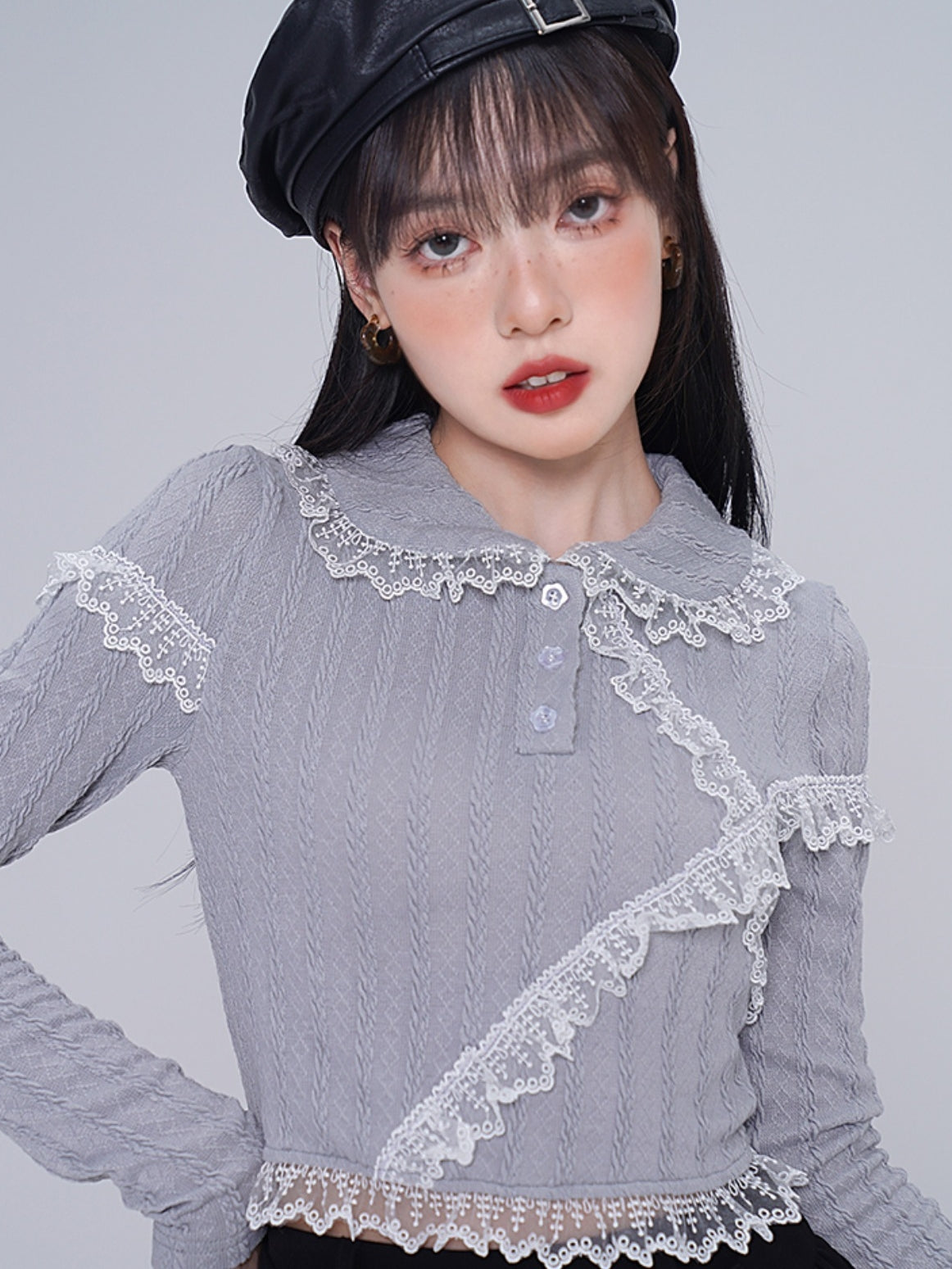 Lace Polo Knitted Top