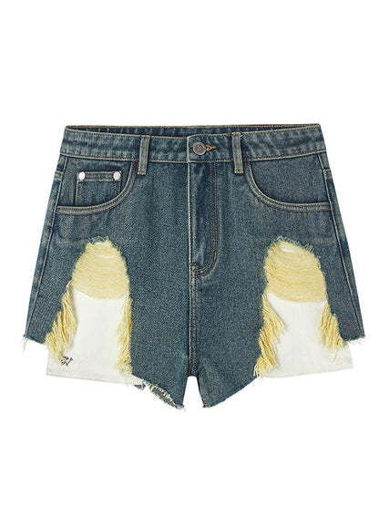 Large PocketS Washed Denim Shorts Hot Pants