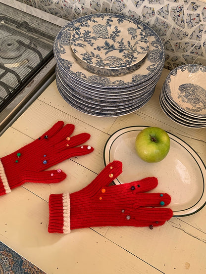 Colorful Beads Knitted Hat &amp; Gloves