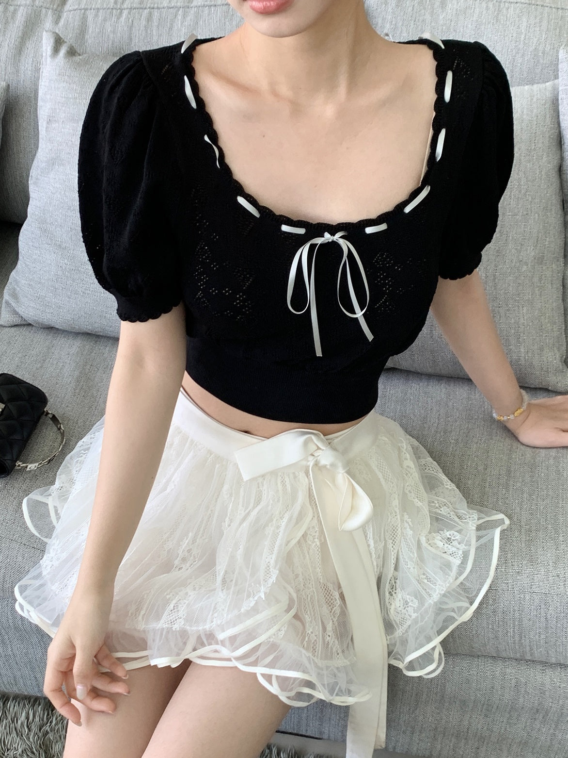 Love Hollow Lace Short Sleeve Top