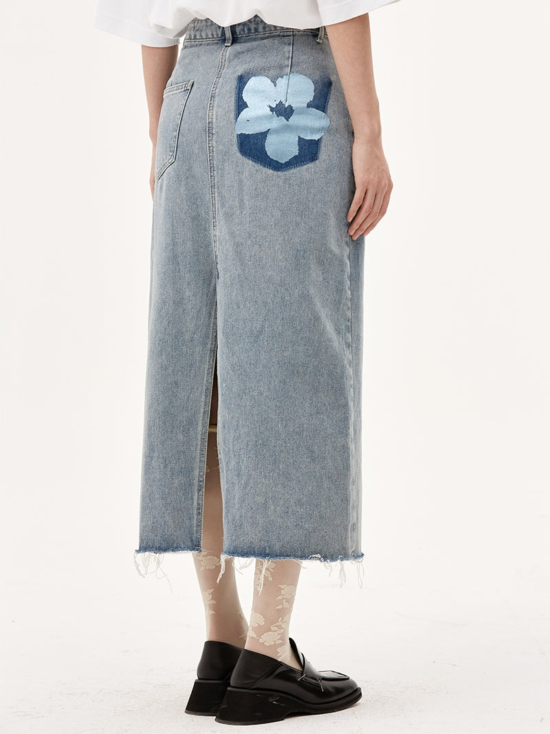 Floral High Waist Denim Skirt