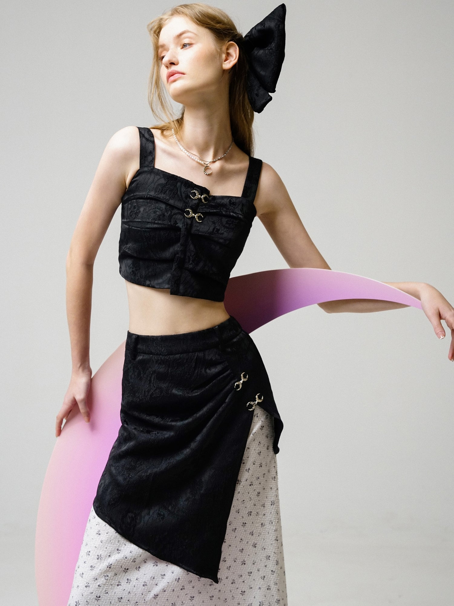 Moon Buckle Camisole &amp; Stitching Skirt