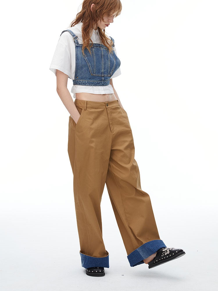 DENIM SUSPENDERS WIDE-LEG PANTS