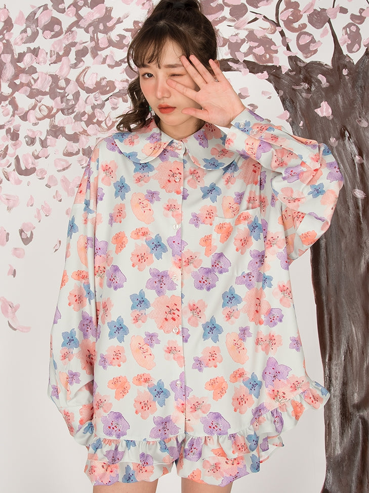 Cherry Blossom Bat Sleeve Loose Shirt