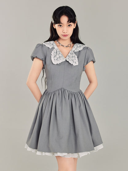 Bow Doll Collar Waist Thin Dress