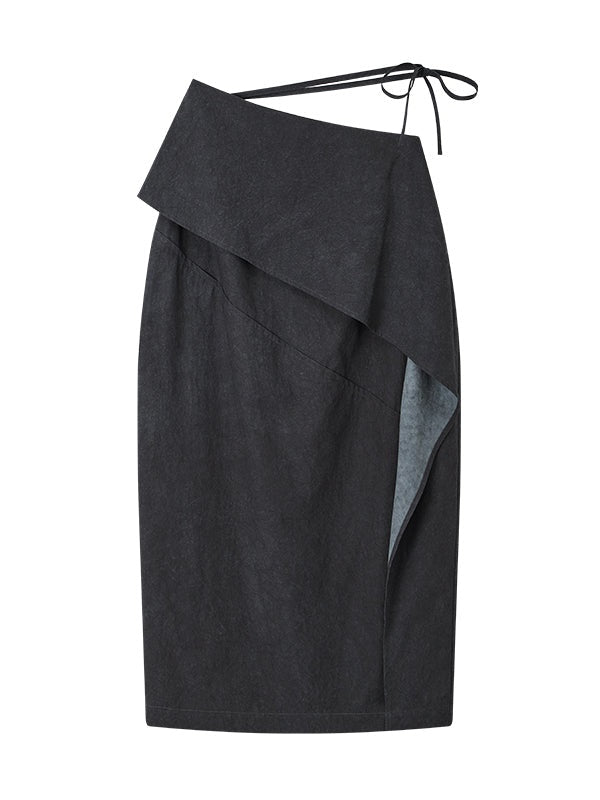 Oblique Waist Loose-Leaf Cocoon Skirt