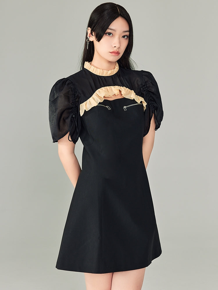 Zipper Cheongsam Kurzarm Kleid