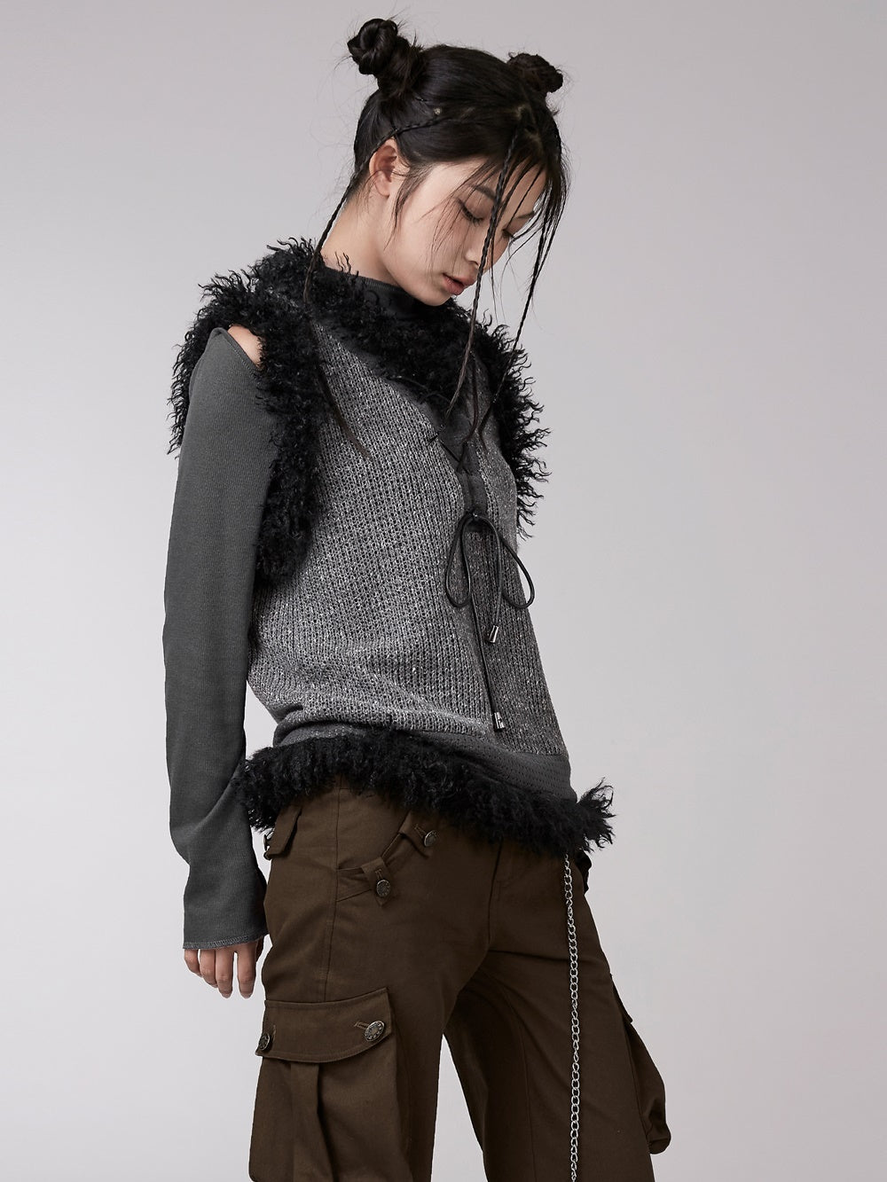 Plush Three-dimensional Design Knitted Pullover Vest