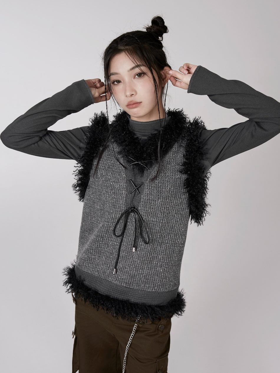 Plush Three-dimensional Design Knitted Pullover Vest