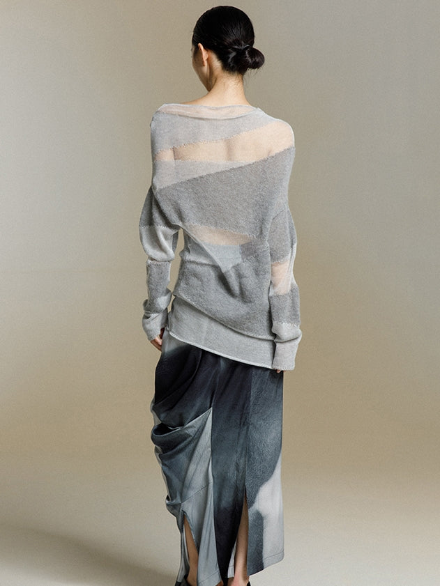 Mesh Stitching Hollow Knitted Sweater