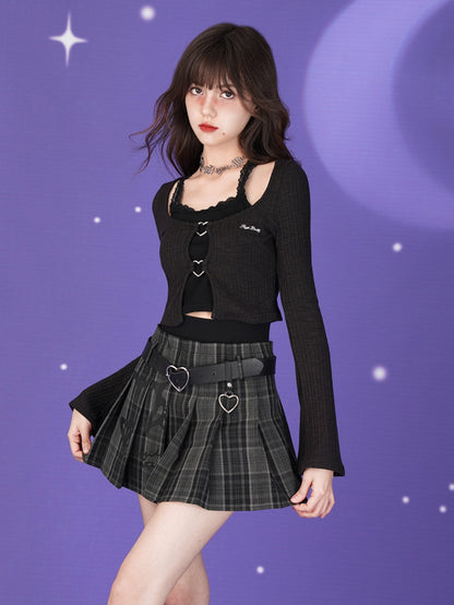 Plaid Print Double Waist Pleated Skirt