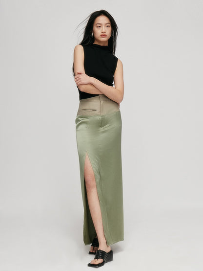 Satin Stitching Slit Skirt