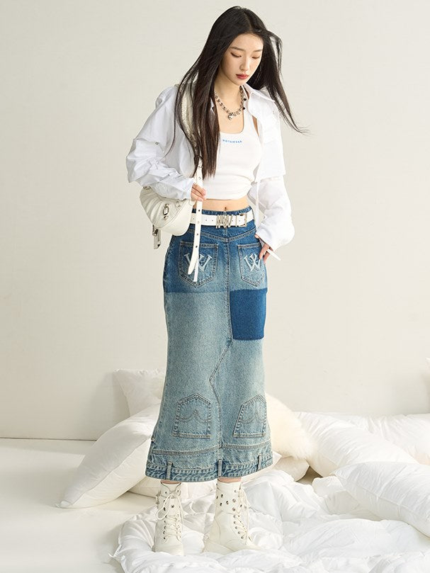 Gradient Fishtail Denim Skirt