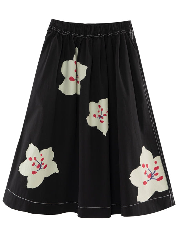 Cherry Blossom Print A-Line Skirt