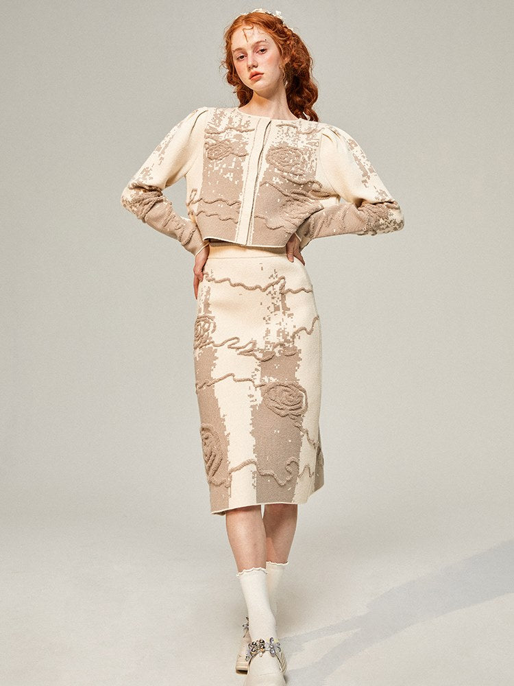 Jacquard Knitted Jacket ＆ Skirt