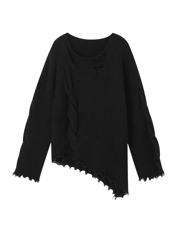 Irregular Raw Edge Hem Hole Sweater