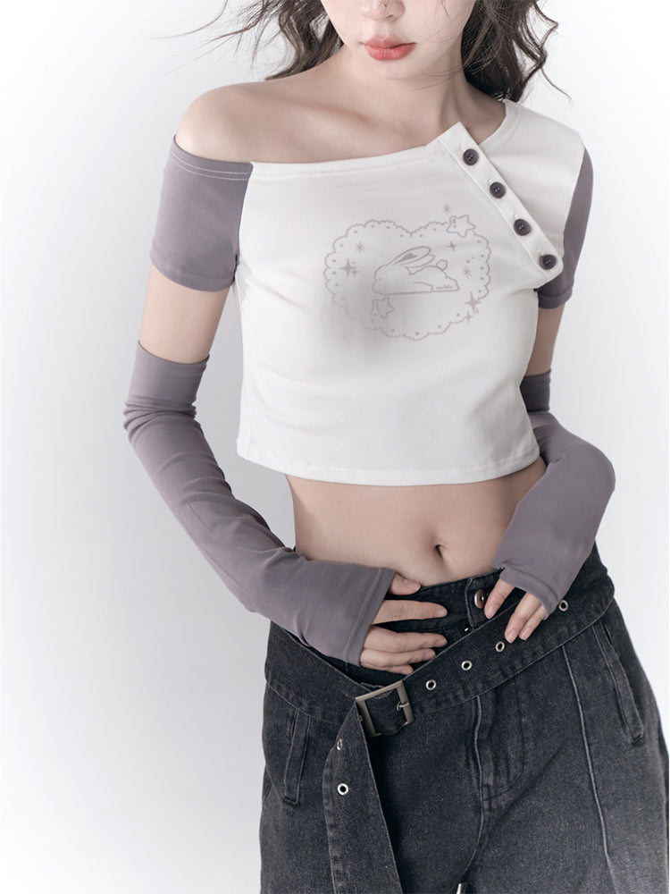 Asymmetric Strapless Sleeve T-Shirt