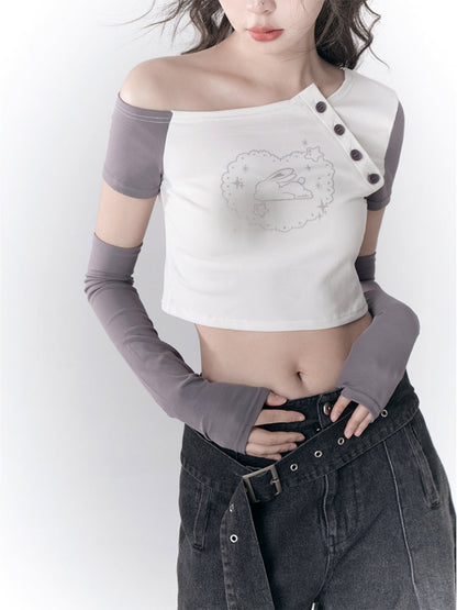 Asymmetric Strapless Sleeve T-shirt