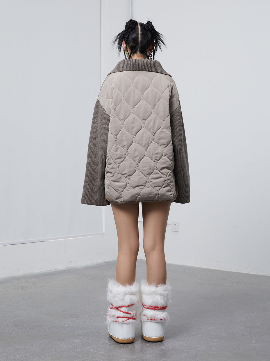 Knitted Sleeve Stitching Quilted Coat