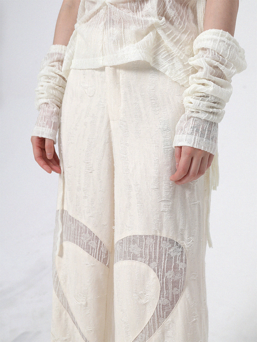 Nichi Heart Natural Lace Wide-Pants