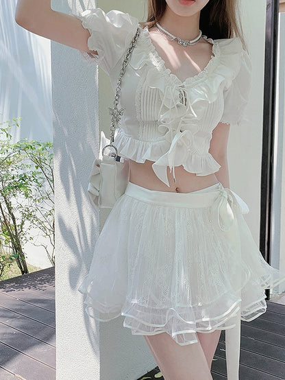 Lace Mesh Tutu Skirt With Inner Pants