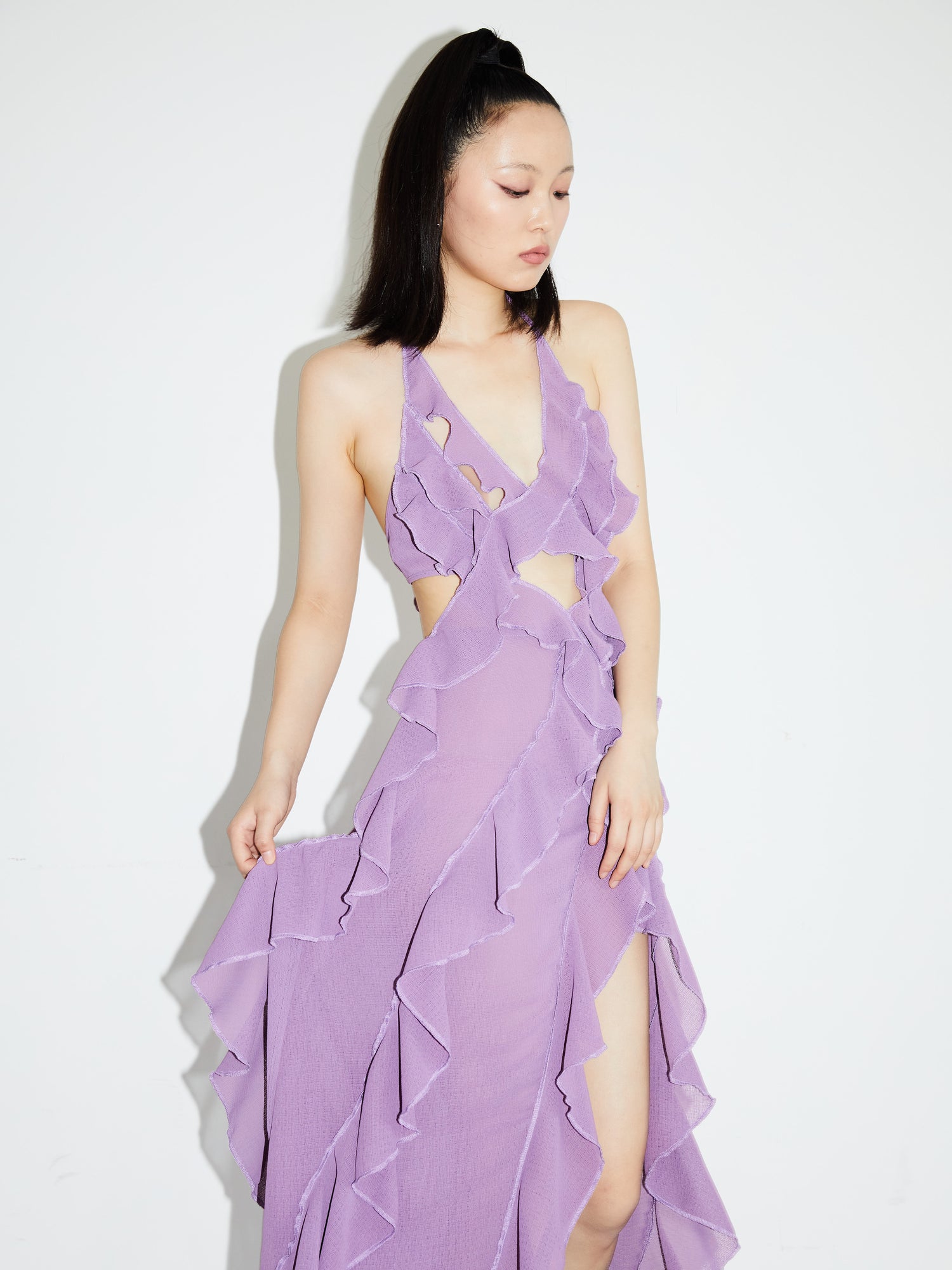 Robe géométrique Hollow Ruffle Asymétrique Deep V