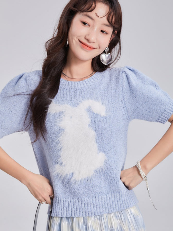 Rabbit Imitation Mink Fur Round Neck Knitted