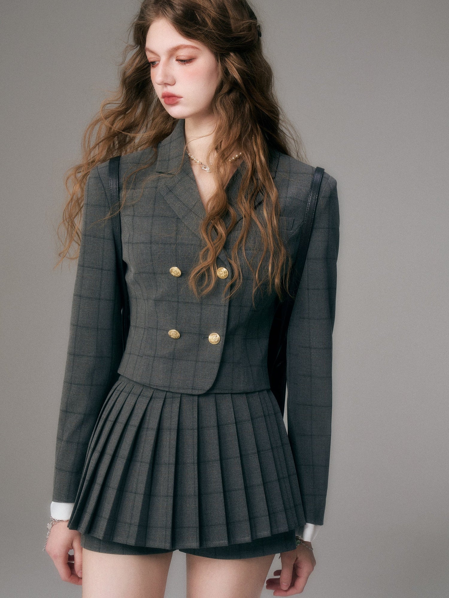 British College Style Short Jacket &amp; Pleated Skirt Pants