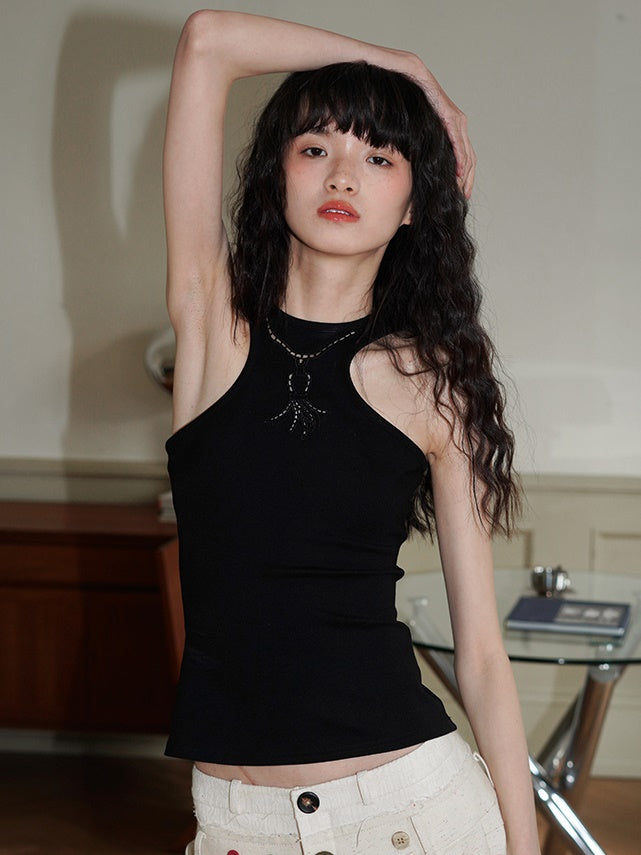 Embroidery Hollow Burnt Sleeveless Tank Top