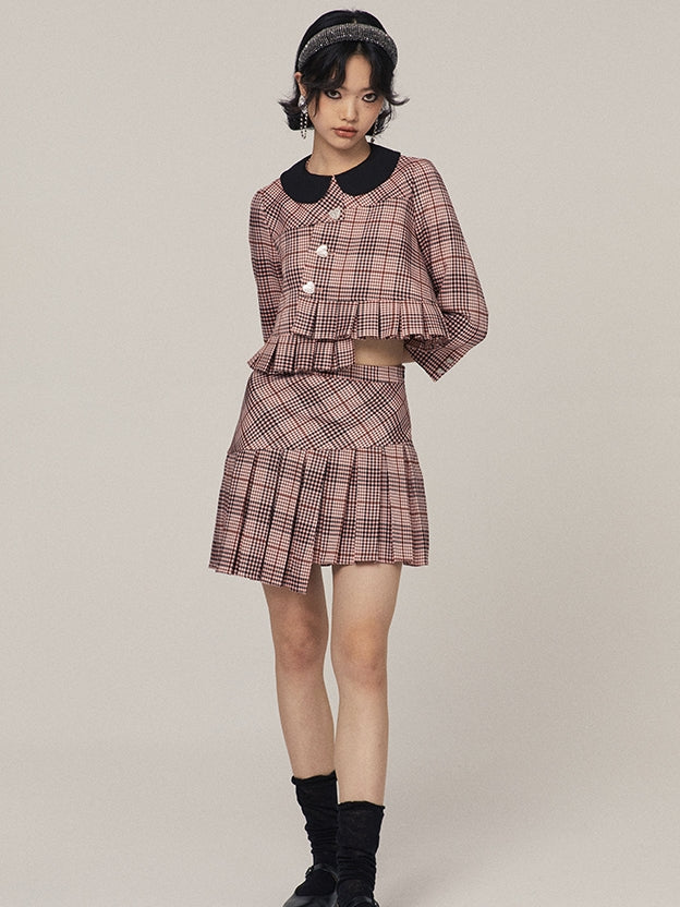 Plaid Long Sleeve Jacket &amp; Short Skirt Setup