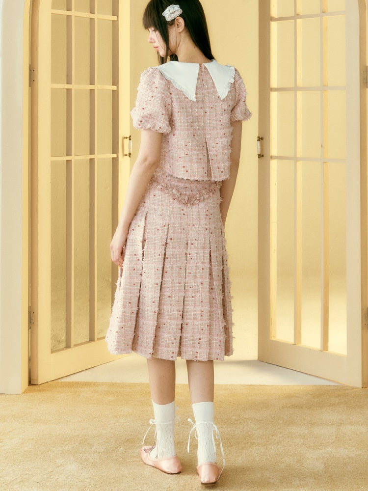 Little Fragrance Doll Collar Top &amp; Pleated Skirt