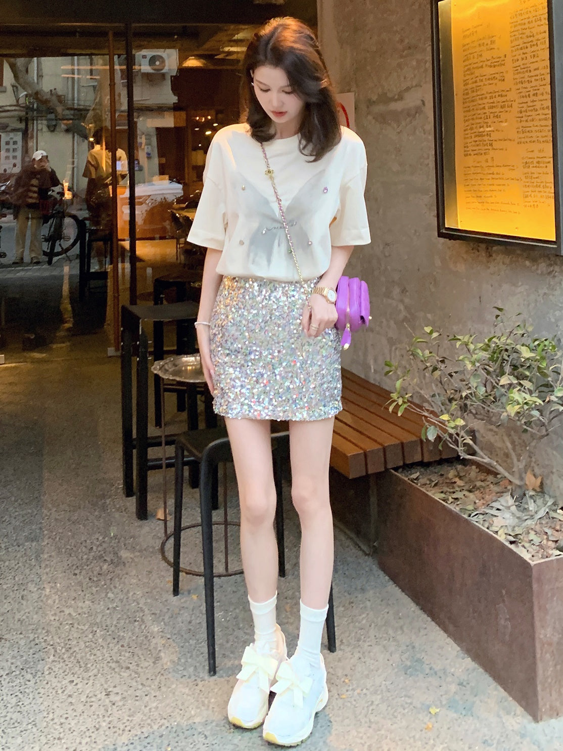 Sequin Elastic Hip Short Skirt