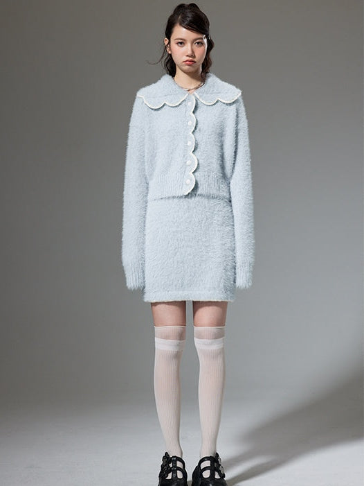 Plush Knitted Cardigan &amp; Skirt