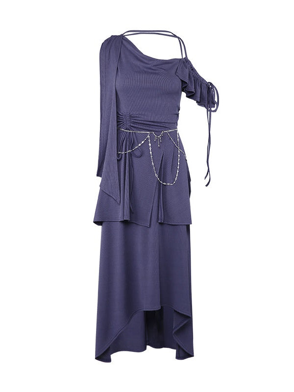 Structured One-Shoulder Elastic Knit Dress