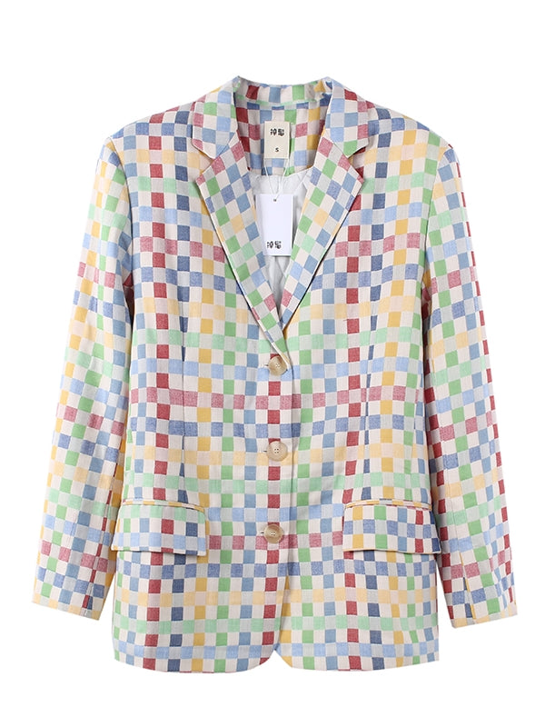 Psychedelic Plaid Wide Shoulders Jacket