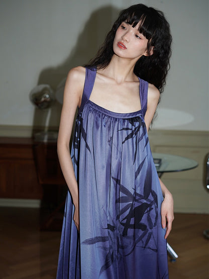 Chinese Style Print Long Slip Dress