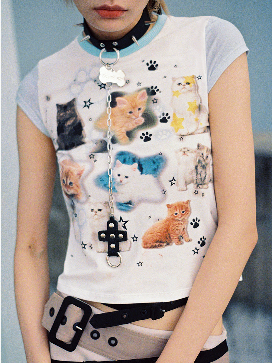 Casual Nichi Animal Cats Cropped T-shirt